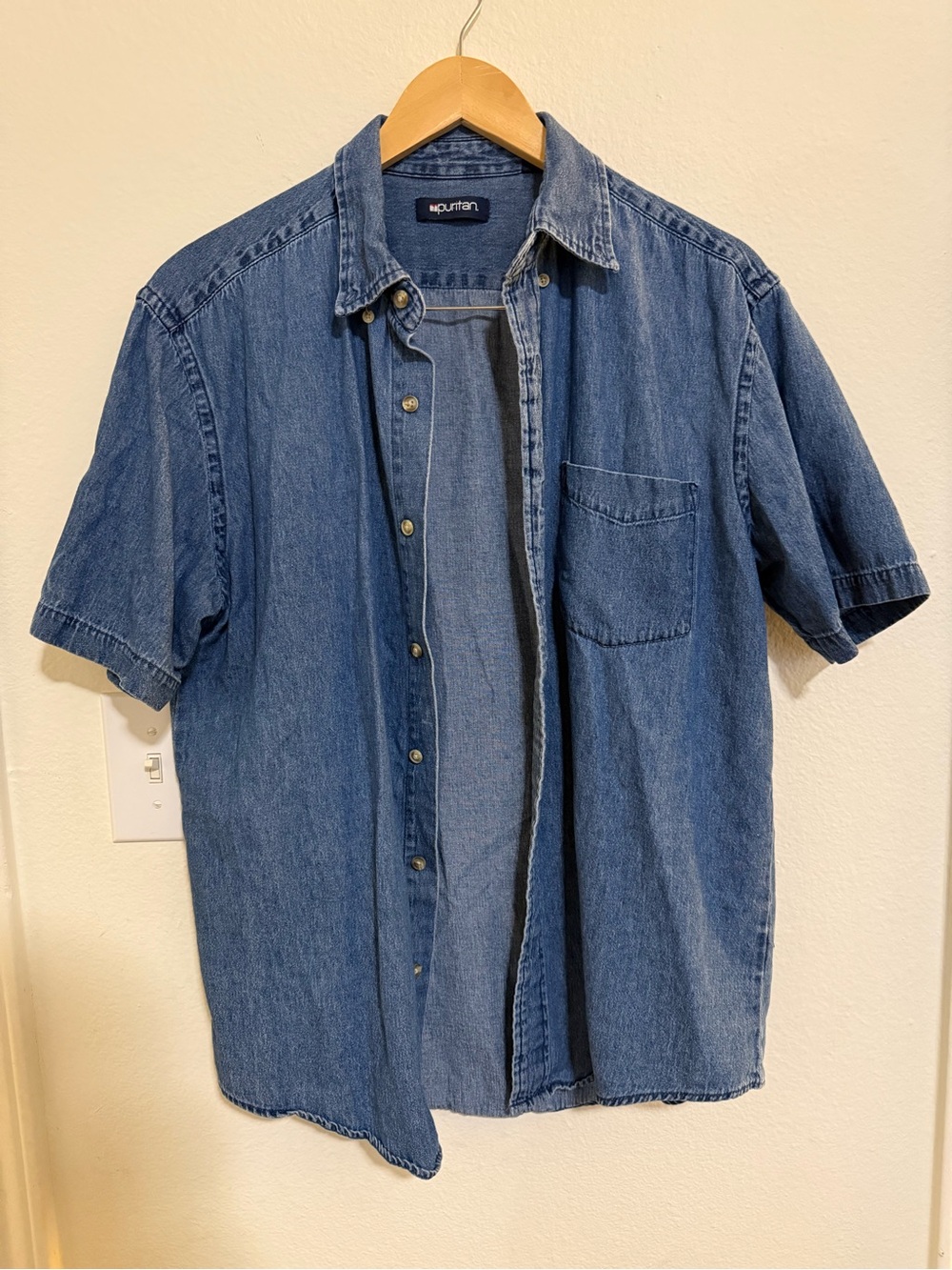 Puritan Men's Short-Sleeve Denim Button-Down Shirt - Blue